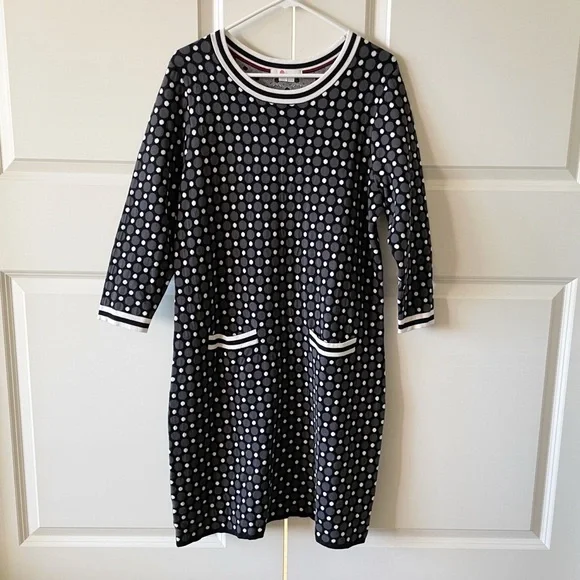 Boden Polka Dot Black and Gray Sweater Dress Size 16 - Picture 3 of 16